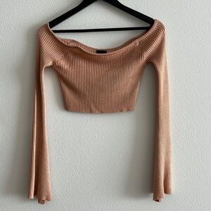 NBD Light Brown Crop Off Shoulder Sweater